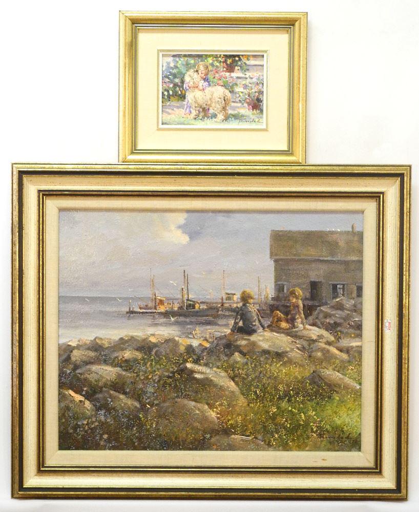 2 Oil On Canvas Signed (Jose) Trinidad, "Coastline" 15 1/2" x 19 1/2" & "Girl" 41/2" x 6 1/: 2 Oil On Canvas Signed (Jose) Trinidad, "Coastline" 15 1/2" x 19 1/2" & "Girl" 41/2" x 6 1/