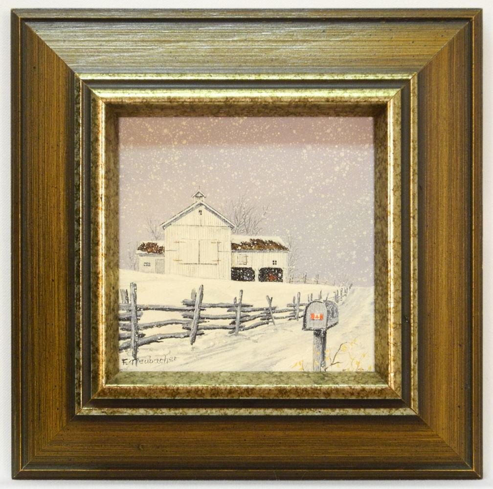 Oil on Board Signed F (Fred) Neubacher, 5 3/8" x 5 3/8", "Winter in Ontario". (1 of 4)