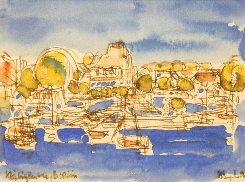 Drawing with Watercolour Signed "H. Siebner '86", "...Berlin"  5 3/4" x 7 3/4". (1 of 4)