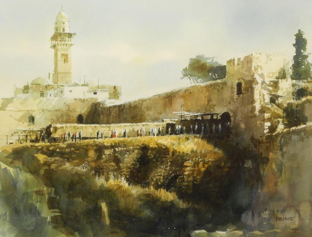 Watercolour Signed (Harry) Heine, 18" x 24", "Bab EI Magharbe.... Jerusalem". (1 of 4)
