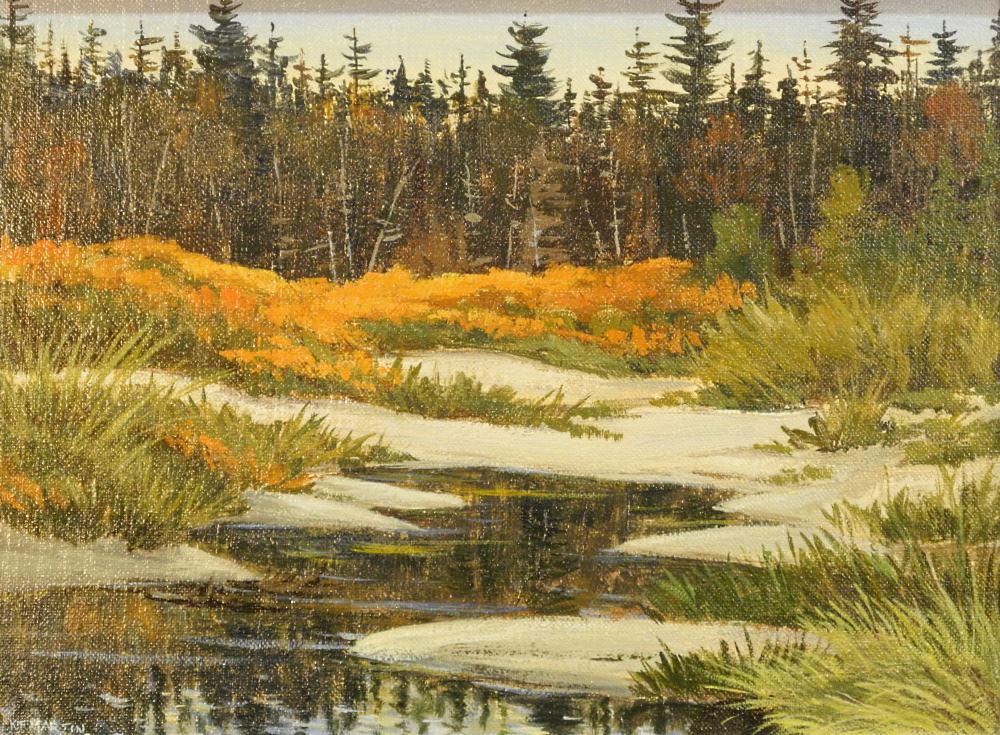 Oil on Canvas Board Signed K.F. Martin, 9" x 12", "Early Evening Mackinac Trail". (1 of 4)
