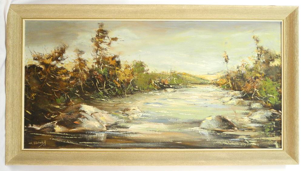 Oil on Canvas Signed H. (Hans) Herold, "Northern Saskatchewan", 23 3/4 x 47 3/4" (1 of 6)