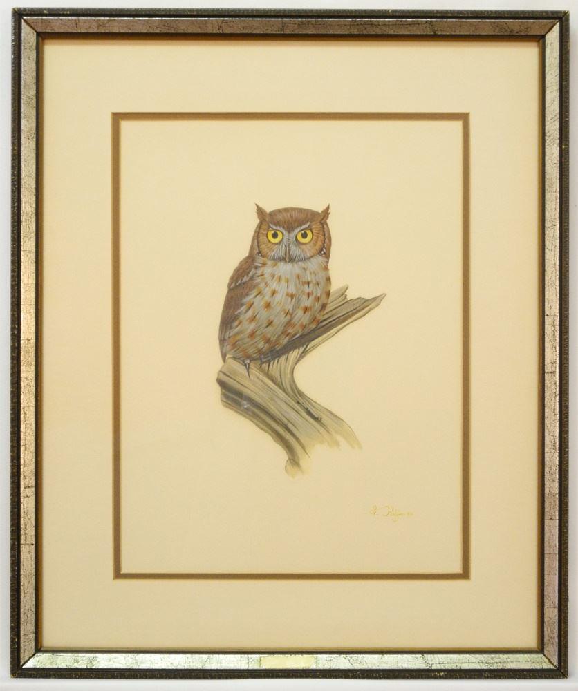 Egg Tempera on Paper Signed (Luke) Raffin, "Perched Owl" 16"X12". (1 of 7)