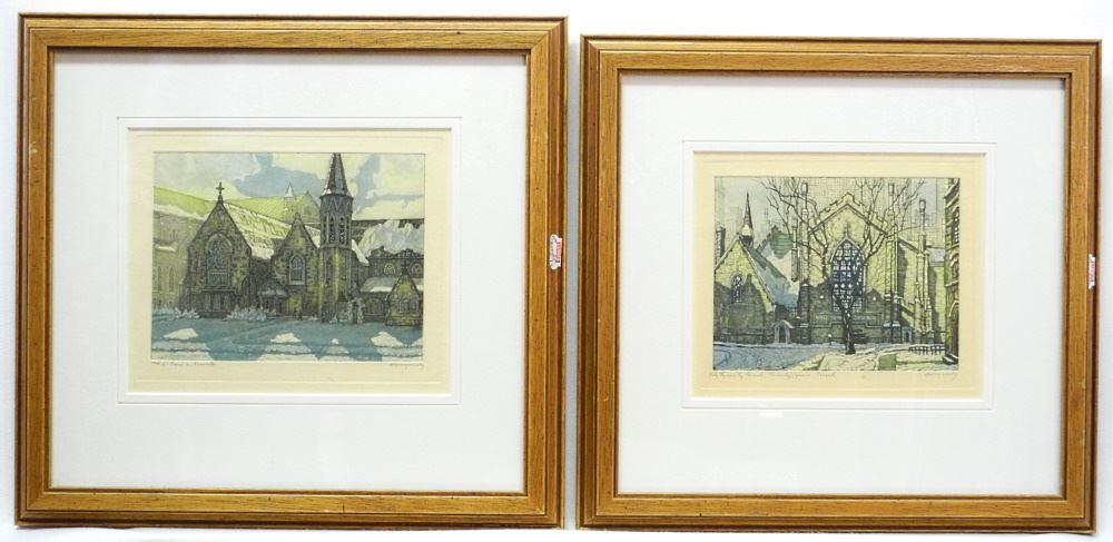 2 Aquatints Signed (Nicholas) Hornyansky, 6 3/8"x 7 3/4" & 6' x 7' - "Toronto Scenes".: 2 Aquatints Signed (Nicholas) Hornyansky, 6 3/8"x 7 3/4" & 6' x 7' - "Toronto Scenes".