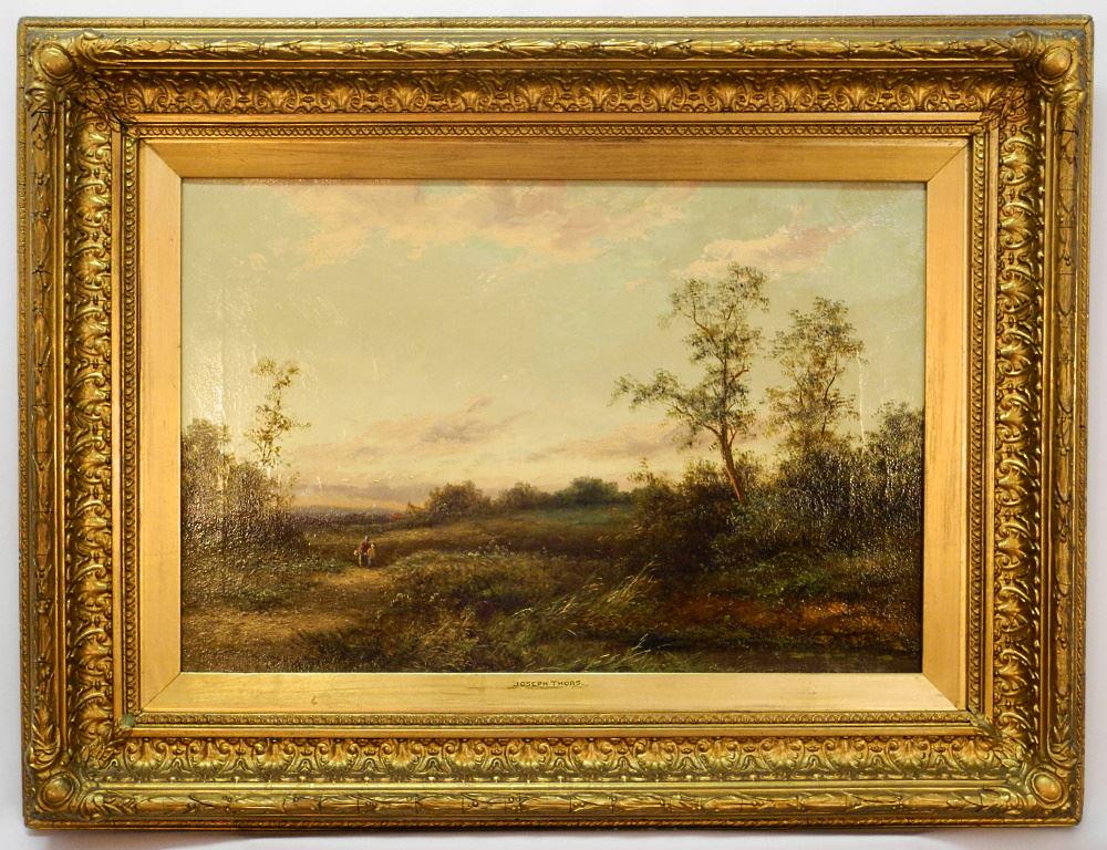 Oil on Canvas Signed J (Joseph) Thors, 16" X 24", "Figures in Landscape". (1 of 6)