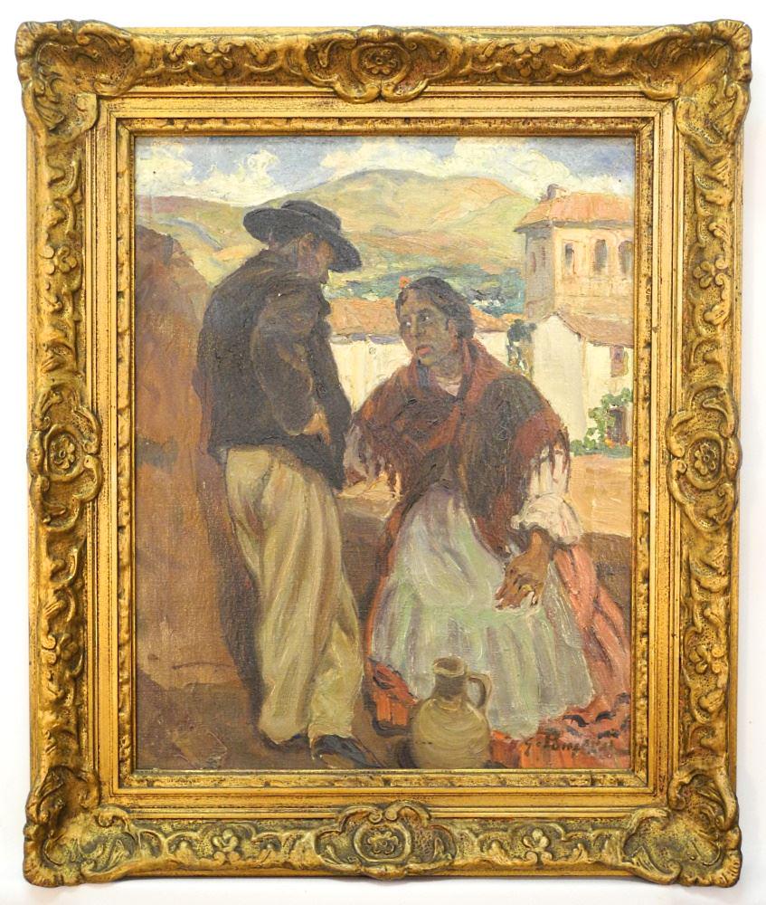 Oil on Canvas Attributed to G. Pangorst, "Pyrenean Peasant & Wife" 22"X17 1/8". (1 of 7)