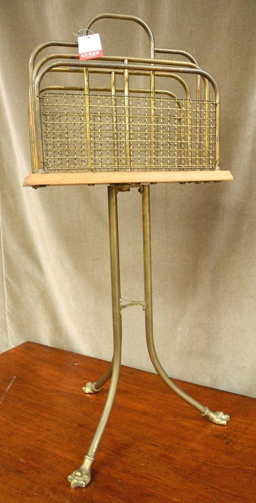 Victorian Brass and Oak Revolving Library Stand, 32 7/8". (1 of 3)