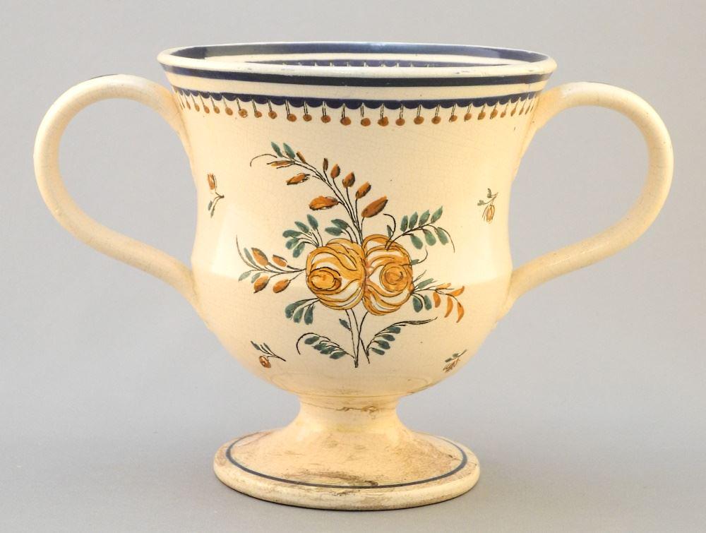 Pottery Two Handled "Frog" Cup 5 1/4 Stem Repaired (1 of 3)