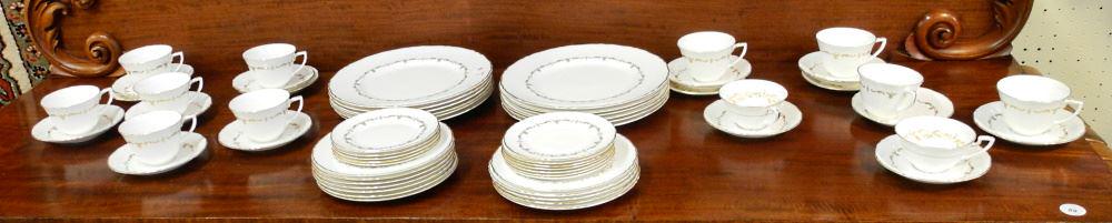 12 Settings Royal Worcester "Gold Chantilly" Bone China Dinnerware.: 12 Settings Royal Worcester "Gold Chantilly" Bone China Dinnerware.