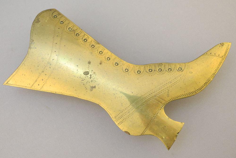 19th Century Brass Boot-Shaped Match Receiver, 7" h.: 19th Century Brass Boot-Shaped Match Receiver, 7" h.