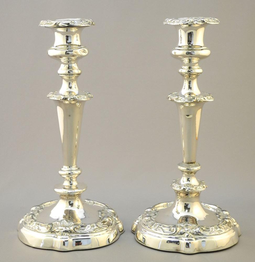 Pair of Old Sheffield Plate Candlesticks 11 5/8" H. (1 of 6)