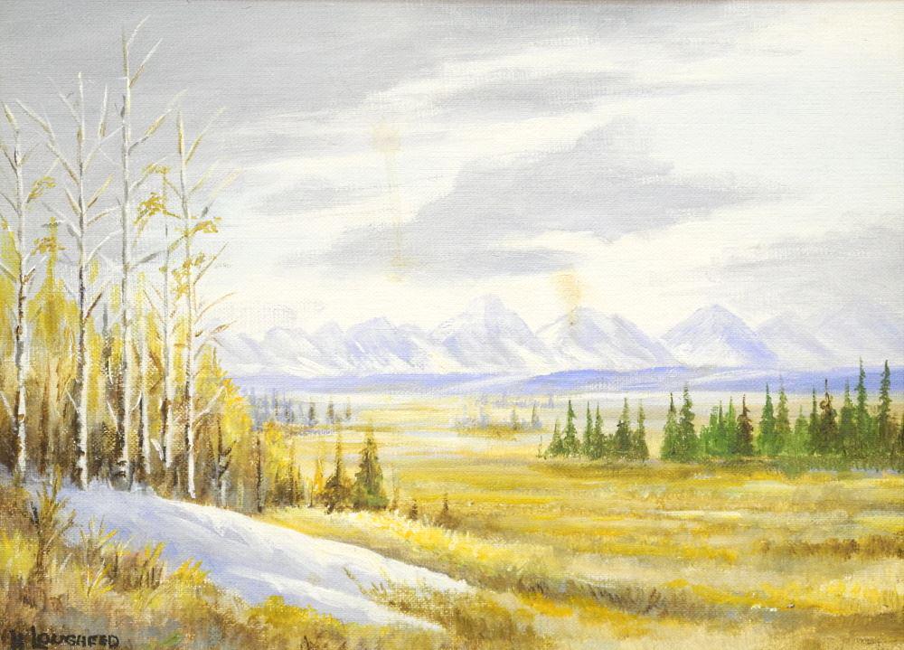 Oil on Canvas Signed N. (Norman) Lougheed, Untitled Valley with Distant Mountains, 12"X6". (1 of 4)