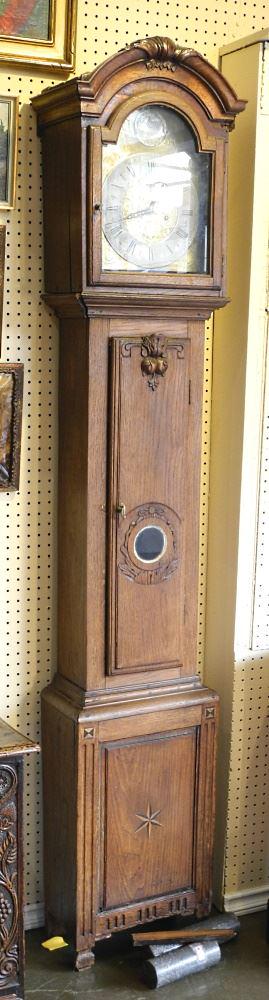 19th Century Belgian Tall Case Clock with Steel & Brass, Signed S. Kern 81 1/4"H.: 19th Century Belgian Tall Case Clock with Steel & Brass, Signed S. Kern 81 1/4"H.