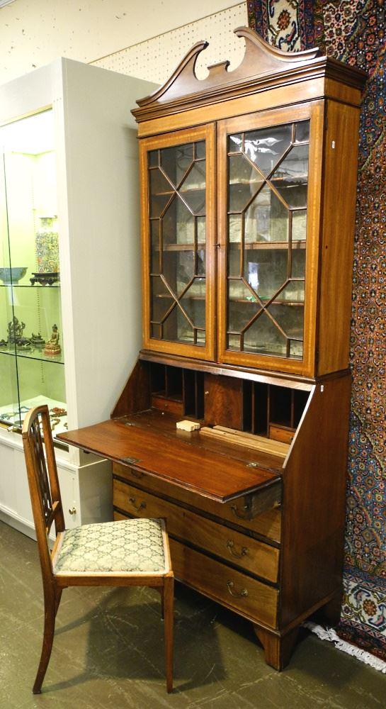 Edwardian Mahogany Secretary Bookcase with Similair Chair. (1 of 8)