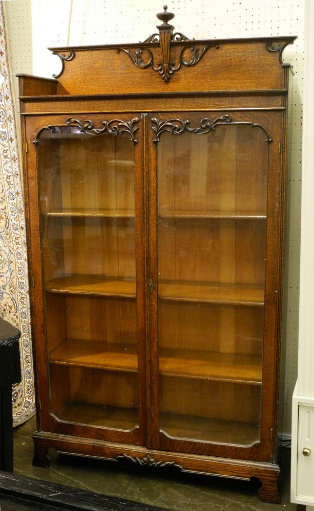 Golden Oak Double Door Bookcase with Glazed Doors (1 of 3)
