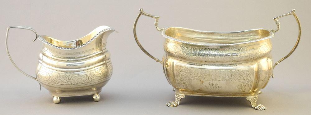 Irish Silver Bowl & English Cream Jug, 8 3/8" W TW 423 Gr. (1 of 4)
