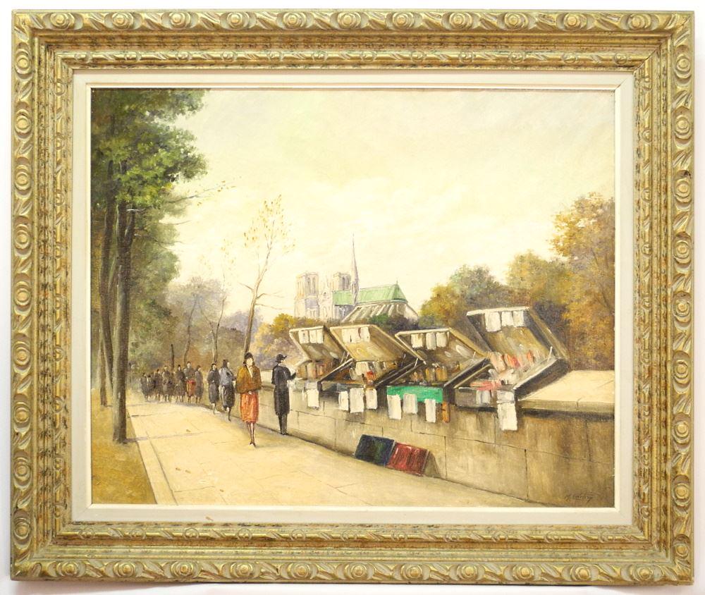 Oil on Canvas Signed M. (Marcel) Catalein, 23 1/2" x 29 1/2", "Notre Dame" - rest. noted.: Oil on Canvas Signed M. (Marcel) Catalein, 23 1/2" x 29 1/2", "Notre Dame" - rest. noted.