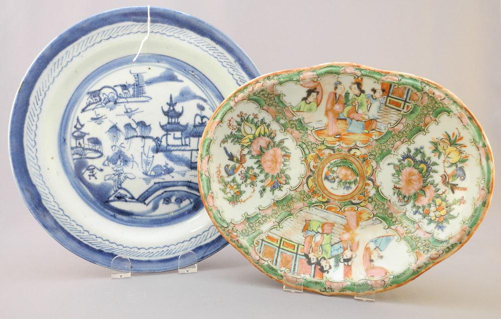 2 Chinese Export pcs. Shallow Bowl & Plate (1 of 5)