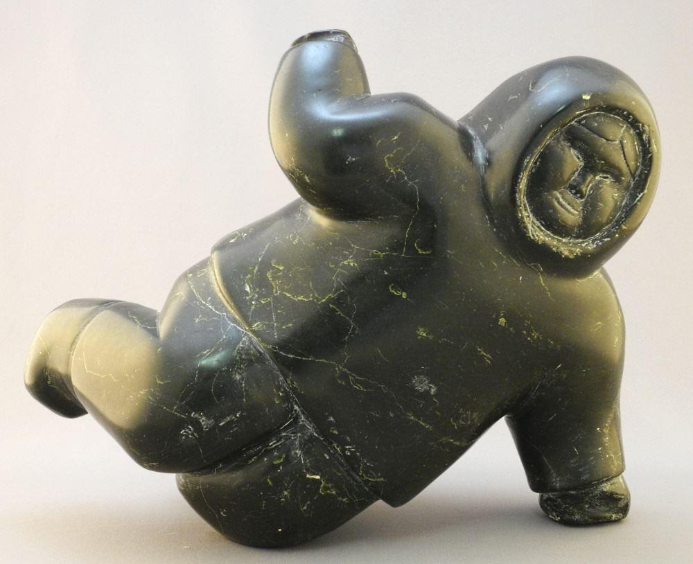 Inuit Stone Figure Signed Donnelly & with Syllabics, 9" x 12" x 5 1/4", "Acrobatic Figure". (1 of 9)