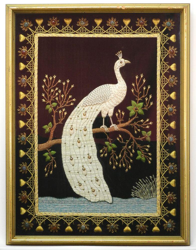 Persian Zardozi Embroidery With Semi-Precious Stones, 22 3/4" x 16 7/8". (1 of 8)