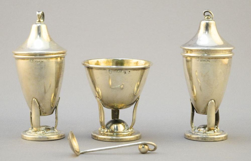 Carl Poul Petersen Sterling Silver Condiment Set, 3 1/8" - 87 grams. (1 of 7)