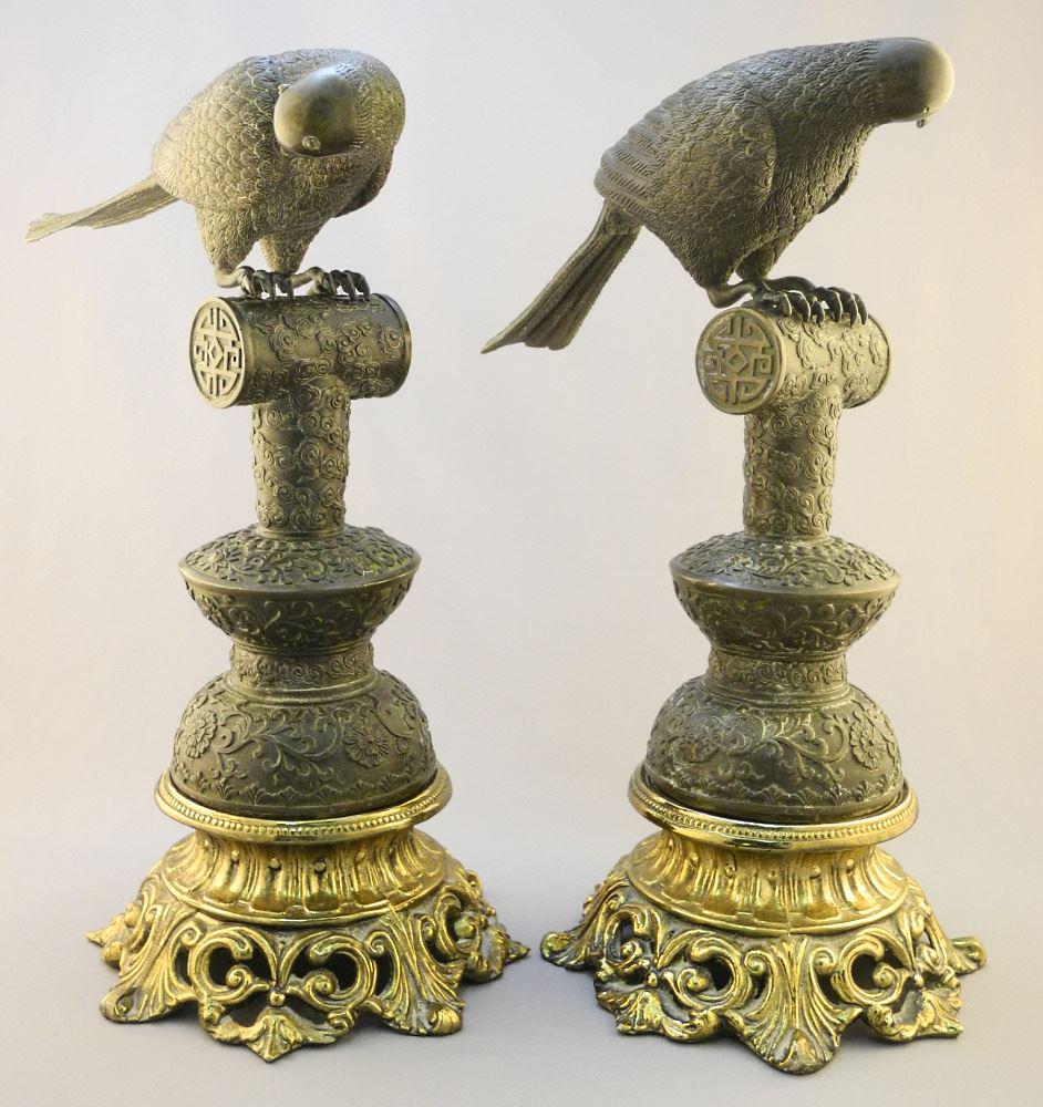 Pair of Asian Copper Alloy Pigeons, on later stands, 13 3/4 H. (1 of 8)