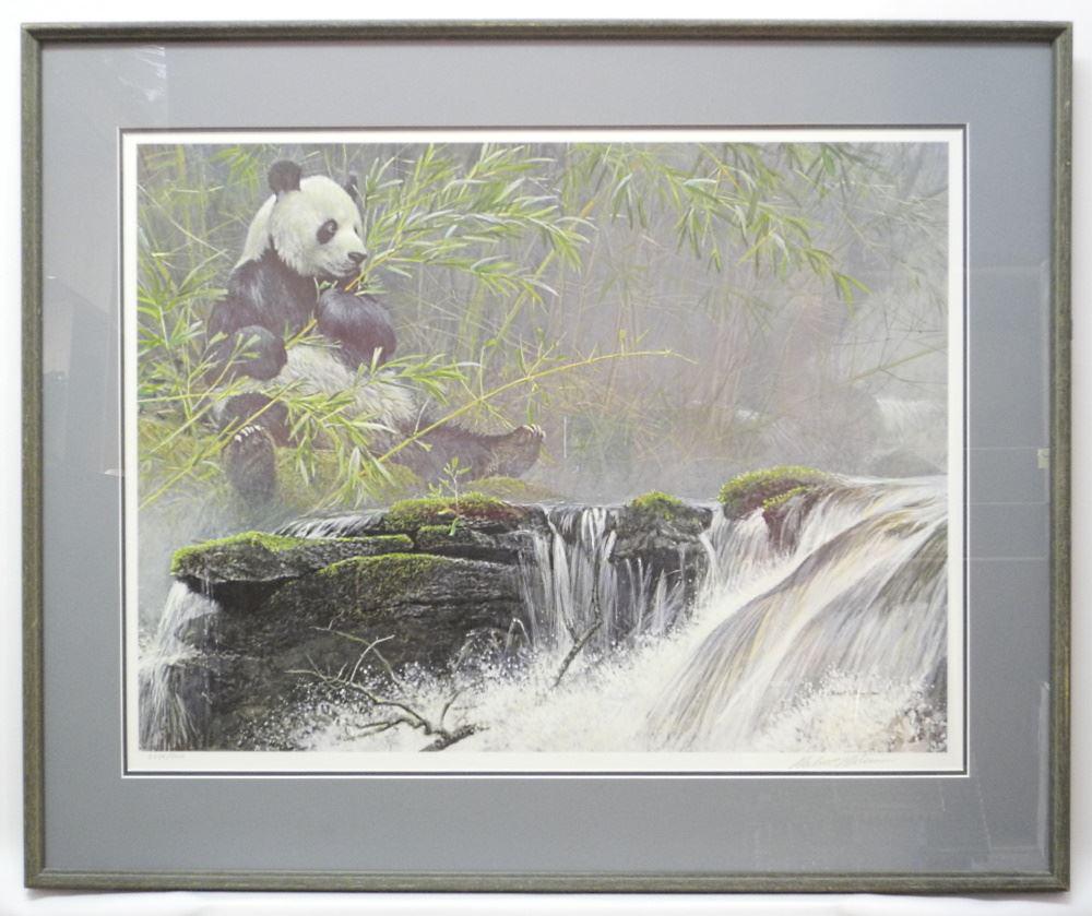 Limited Edition Print Signed Robert Bateman, 28 1/2 x 34 3/4", "Panda By Stream". (1 of 4)