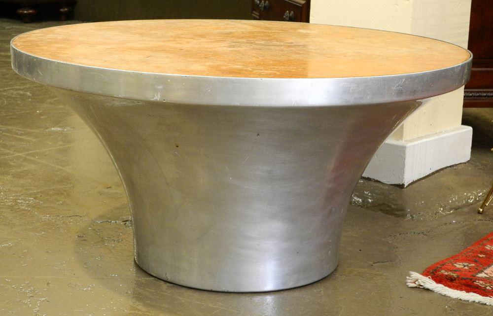 Burl Walnut and Aluminum Occasional Table, 15" x 29 7/8". (1 of 2)