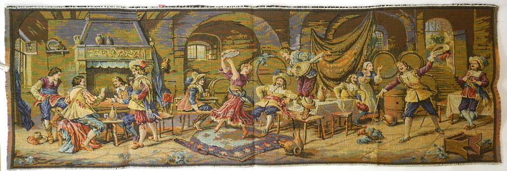 2 Belgian Tapestries, 19 1/2" x 57 1/2, unframed "Festive Scenes". (1 of 4)
