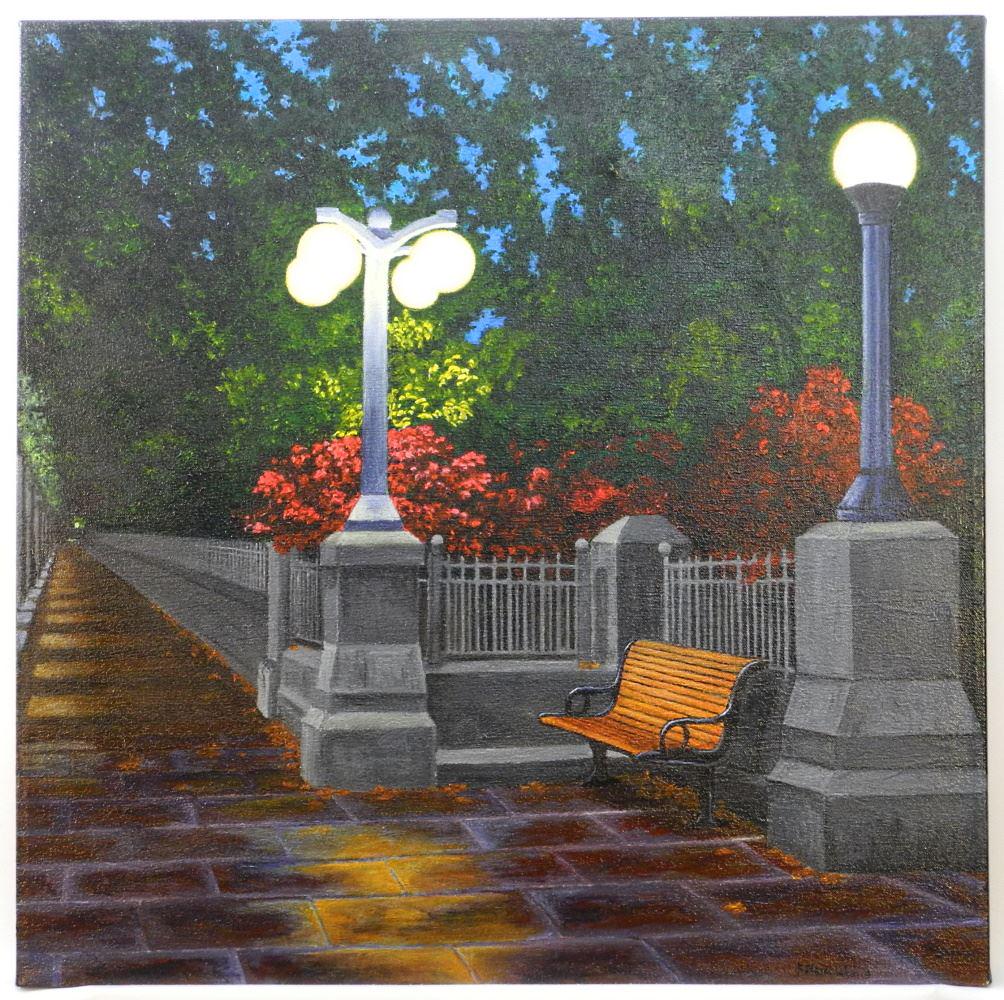 Acrylic on Canvas Signed Steven Wilson, 24"X24, "If you Could Sit With Anyone".: Acrylic on Canvas Signed Steven Wilson, 24"X24, "If you Could Sit With Anyone".