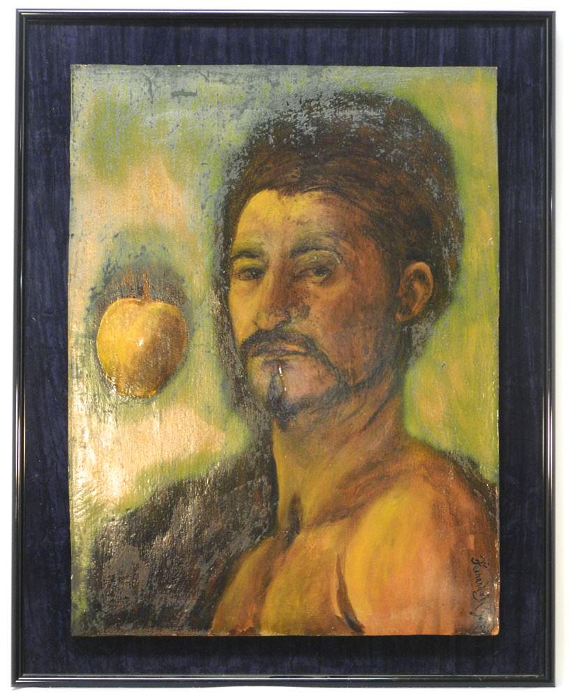 Ceramic Panel Signed Fernando Garcia, 25 3/8" x 19", "Portrait of the Artist as Adam".: Ceramic Panel Signed Fernando Garcia, 25 3/8" x 19", "Portrait of the Artist as Adam".