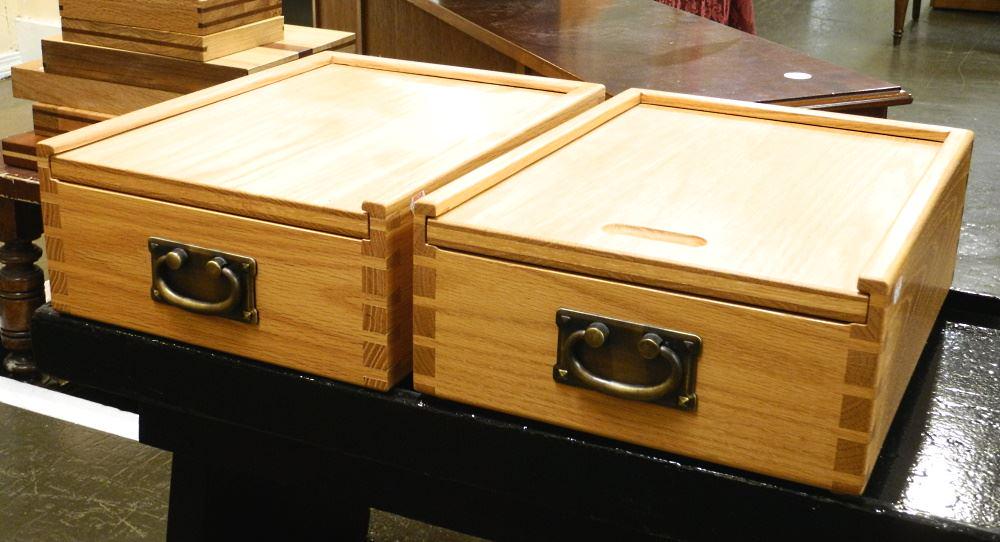 Pair of Dovetailed Oak Storage Boxes, 5 1/2" X 16" X 12". (1 of 2)