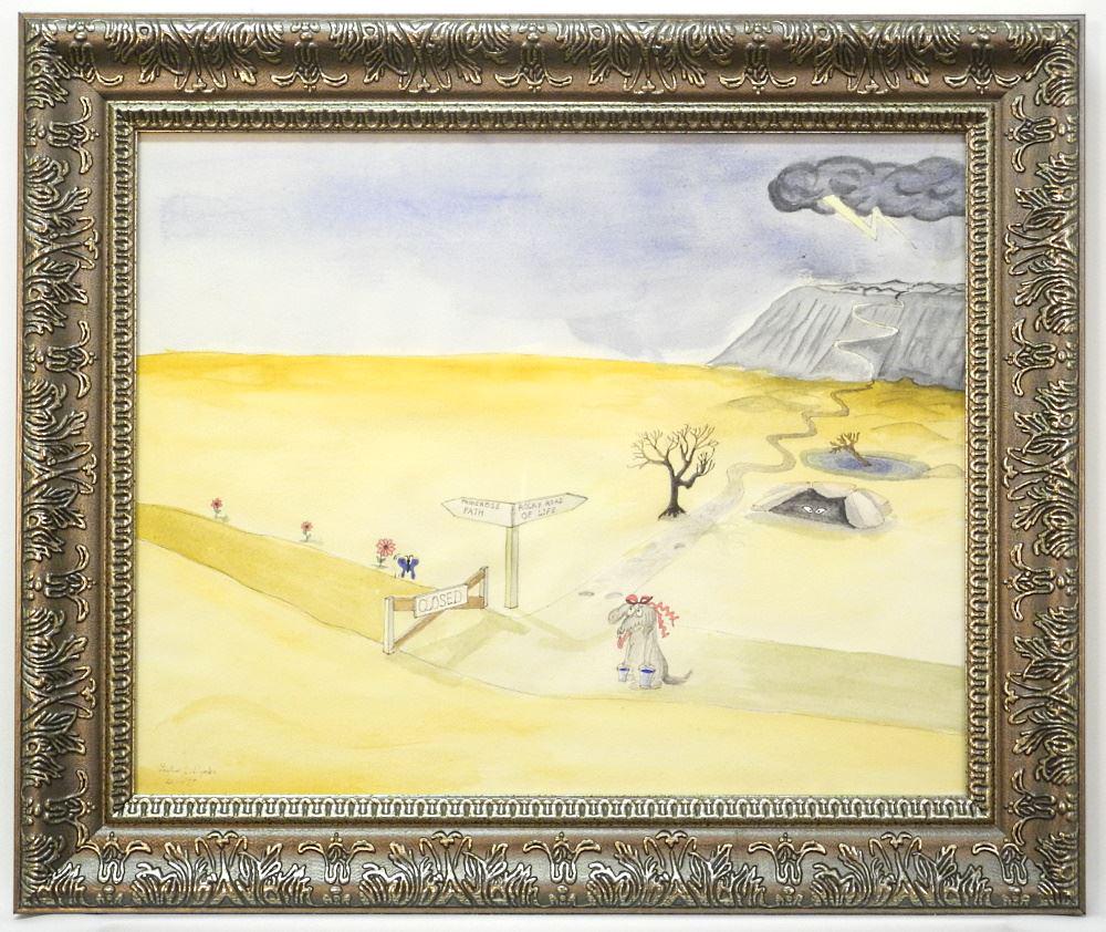 Watercolour Signed Leslie Dycbe, 15 1/2" x 19 1/2", "The Primrose Path".: Watercolour Signed Leslie Dycbe, 15 1/2" x 19 1/2", "The Primrose Path".