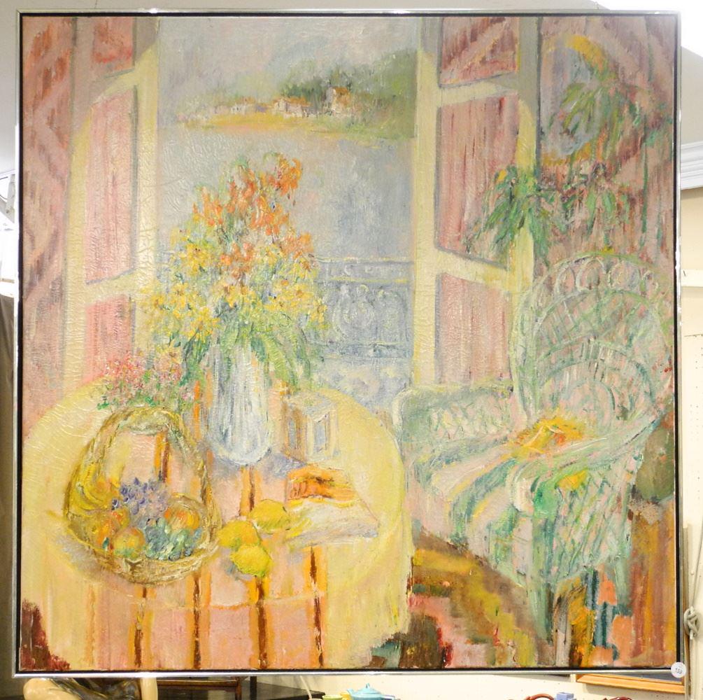 Unsigned Oil Canvas, 48" X 48", "Interior Scene". (1 of 1)