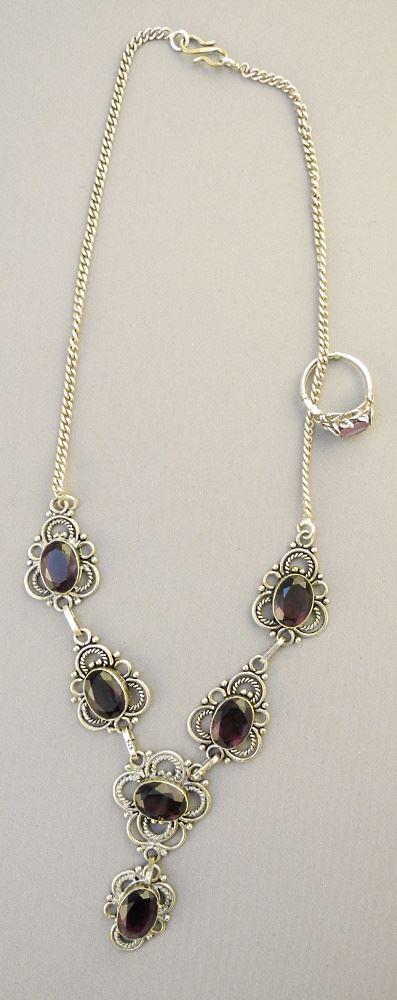Sterling Silver (Marked 925 Twice) & Amethyst Necklace with Ring, Necklace 18"L and Ring Siz (1 of 4)