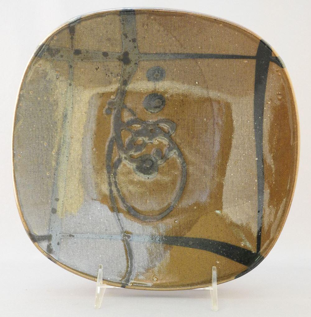 Square Pottery Dish Bearing Chop Mark of Wayne Ngan, 9 1/4". (1 of 4)