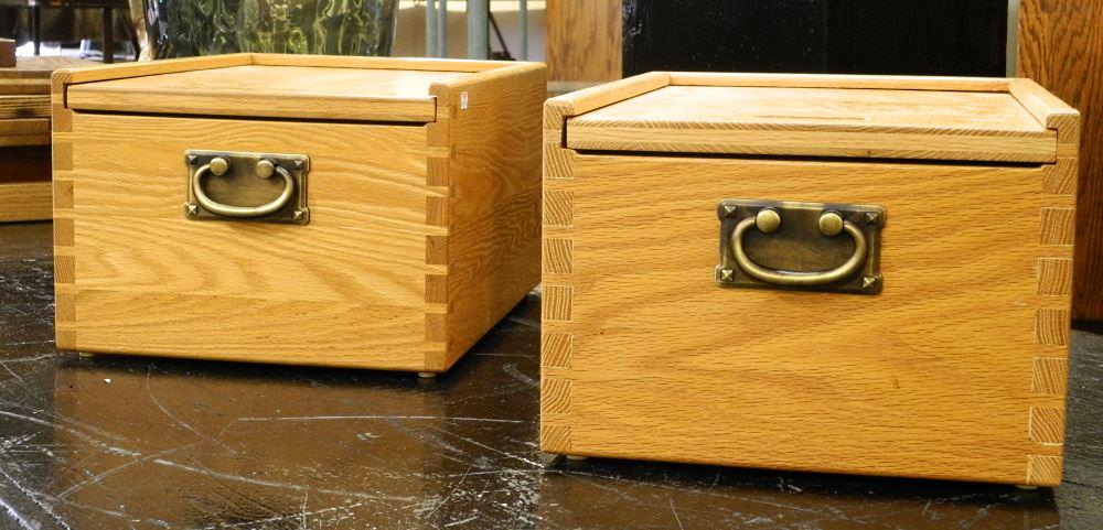 Pair of Dovetailed Oak Storage Boxes, 8 1/2" X 15" X 12". (1 of 4)