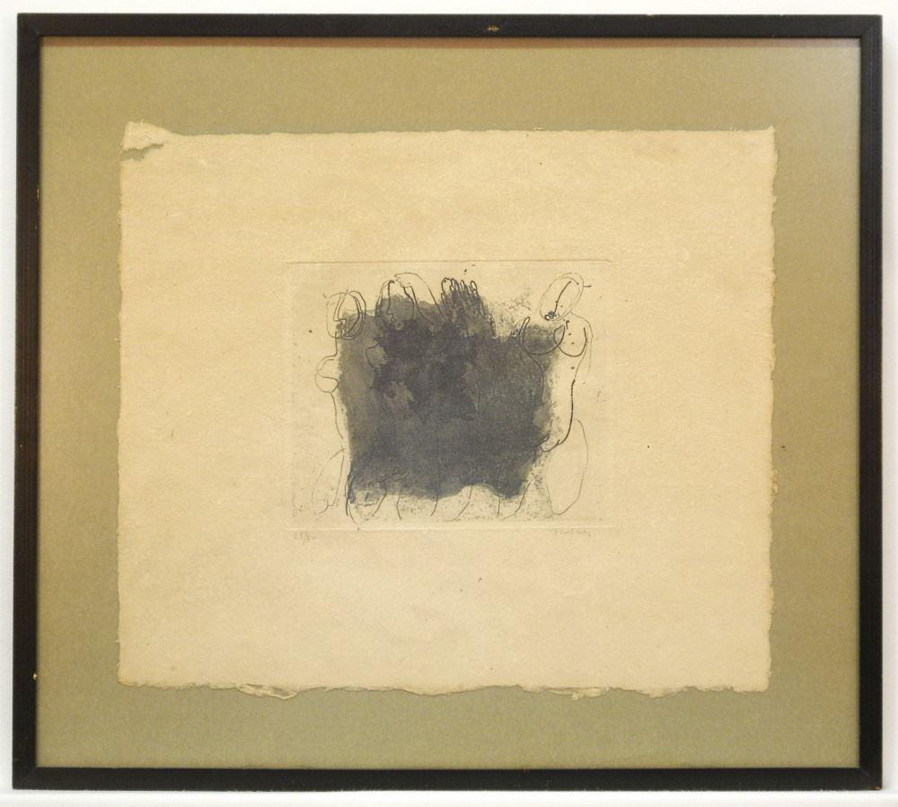 Etching with Mezzotint Signed Fautier in Plates 28/50, "Untitled Figures", 5 3/4" x 7 1/4". (1 of 4)