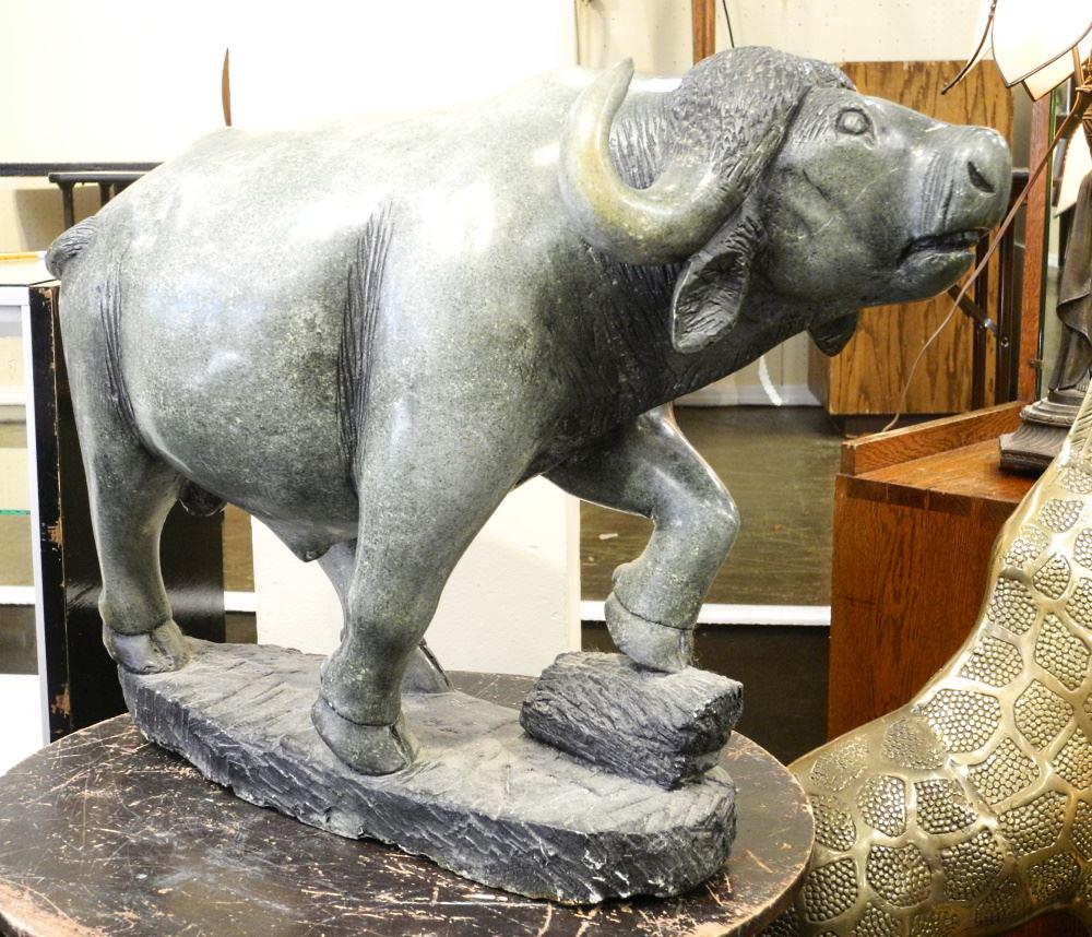 Soapstone Sculpture of a "Water Buffalo" Signed by Ismael, 24" long. (1 of 4)