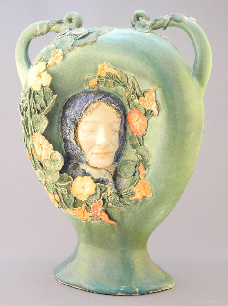 Art Nouveau Painted Plaster Portrait Vase, acquired Marza Estate. (1 of 4)