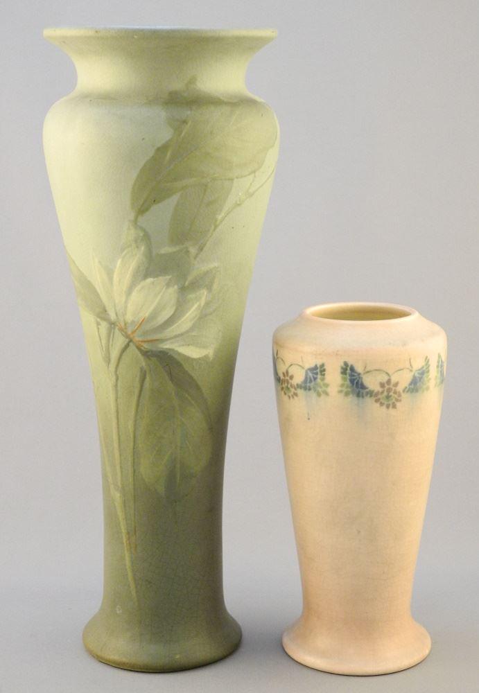 2 Pcs of American Art Pottery Weller Vase (12 7/8"H) & Rookwood Vase (cracked). (1 of 8)