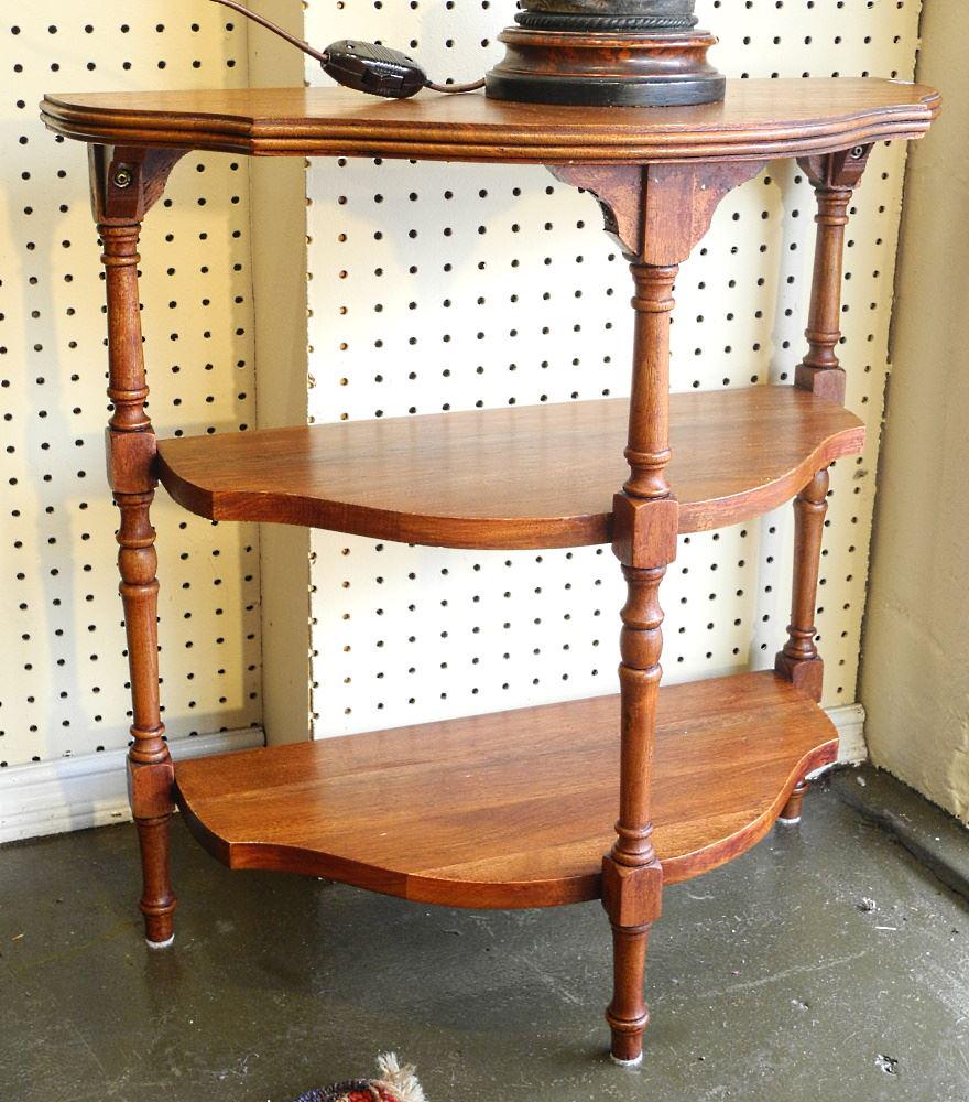 Walnut Demilune Tiered End Table, 23 1/4" H. (1 of 2)