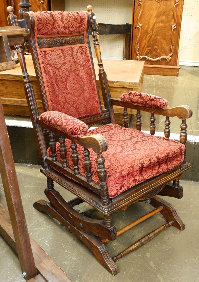 Edwardian Velvet Upholstered Rocker. (1 of 2)