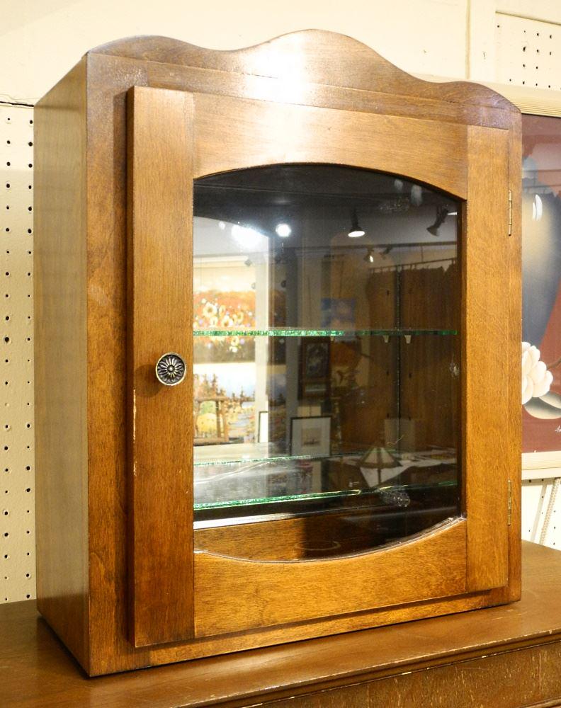 Walnut Table Top Cabinet with Glass Shelves 22 1/8"H. (1 of 2)