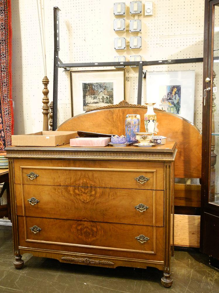 3 Pc Walnut Bedroom Suite, Dresser, Chests & Bed (1 of 3)