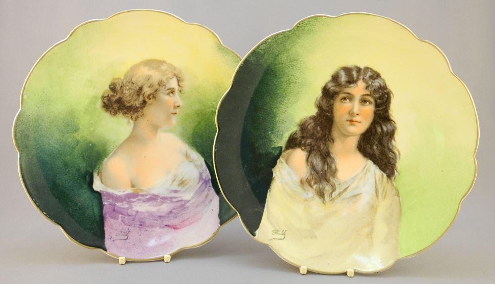 Pair of Limoges Portrait Dishes Signed Bold, 9 3/8" D. (1 of 3)