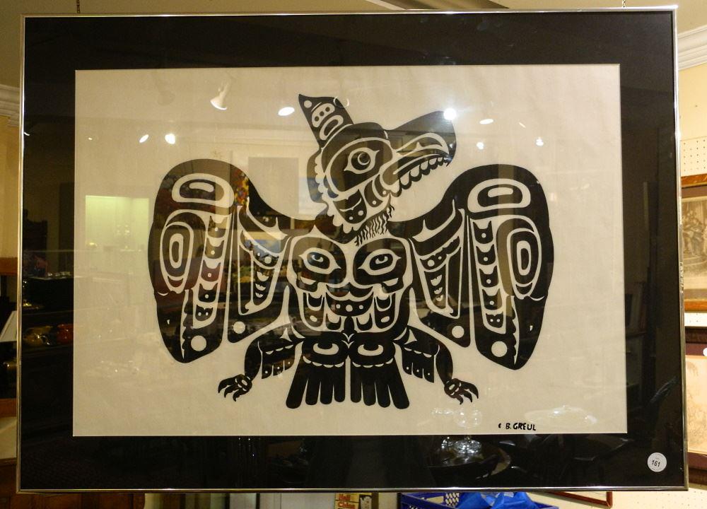 Silkscreen Rice Paper Signed C. B. Greul, 22 1/4"X 33 1/4" "Thunderbird". (1 of 1)