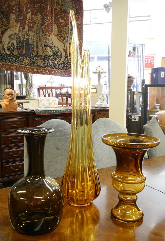 Amber Glass Vases, 15 - 37 1/2" Tall: Amber Glass Vases, 15 - 37 1/2" Tall