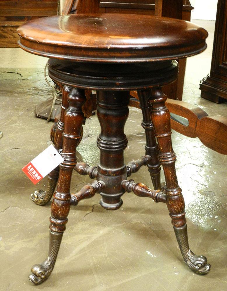 Hardwood Glassball & Clawfoot Piano Stool 17" H. (1 of 1)