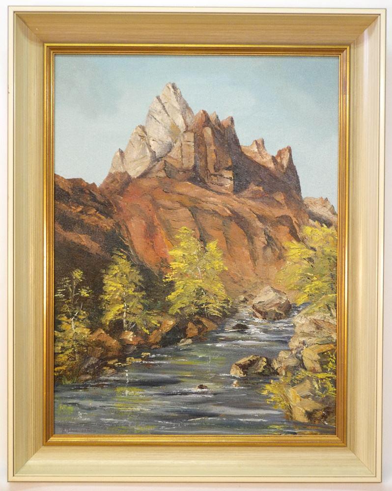 Oil Canvas Signed E (Egon) Bonaventura, 23 1/4" X 17 1/4", "Southwest Scene of River" (1 of 2)